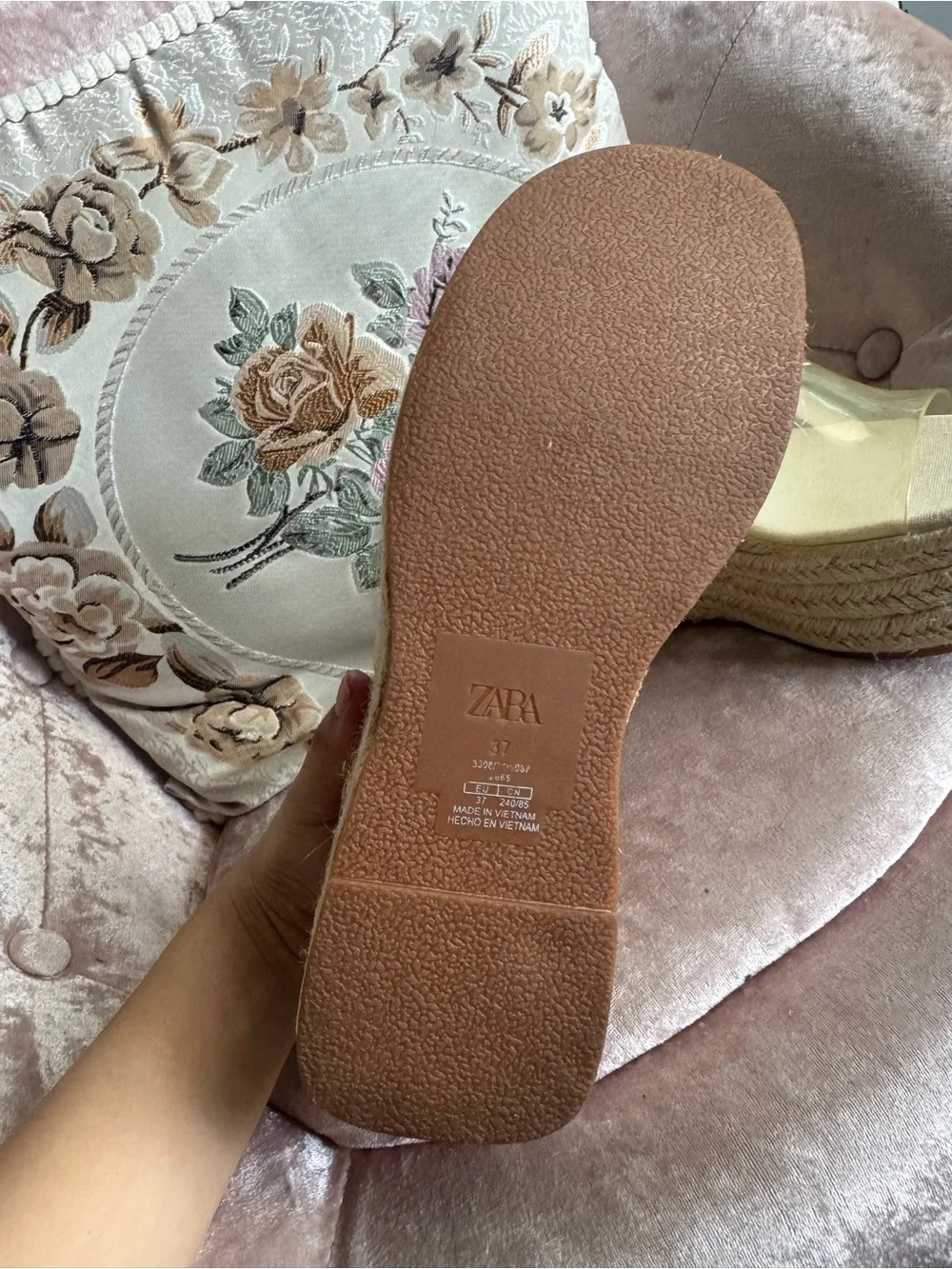 Zara Clear Strap Espadrille Platform Slides in Beige and Clear